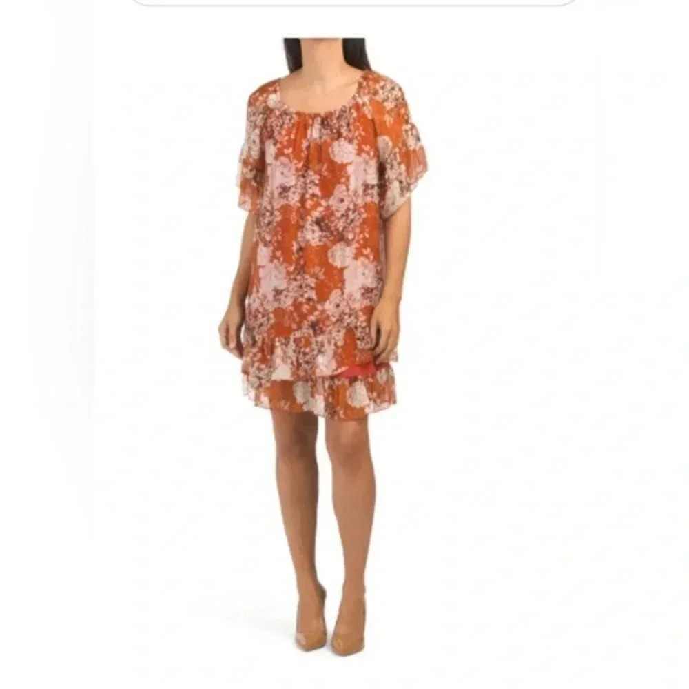 Elena Baldi Made In Italy Floral Ruffle Hem floral Spring Dress size Medium